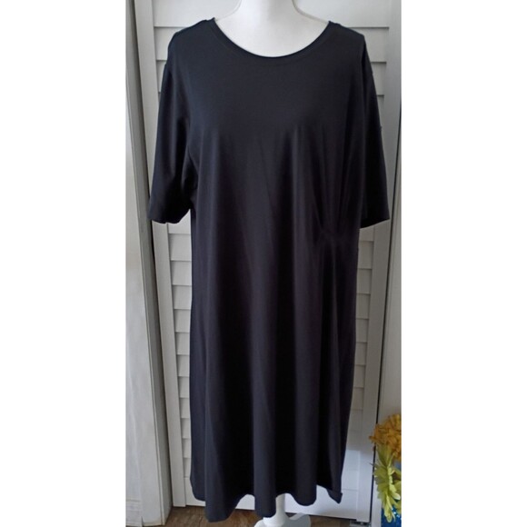 Soft Surroundings Signy Midi Dress Black Gathered Side 3/4 Sleeve Pima Cotton 2X - Picture 1 of 8